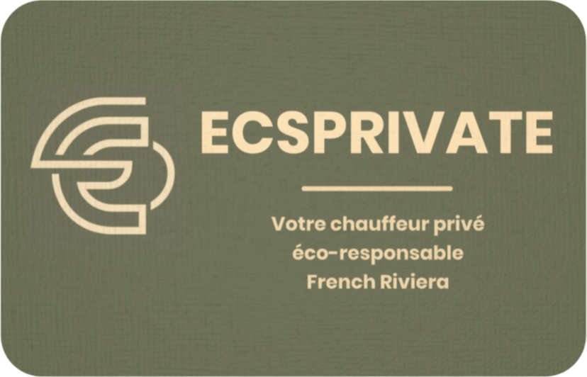 Carte de visite en lin biodégradable ECS Private — VTC 100% électrique éco-responsable Nice Côte d'Azur, réservation en ligne vtcdrivernice.fr